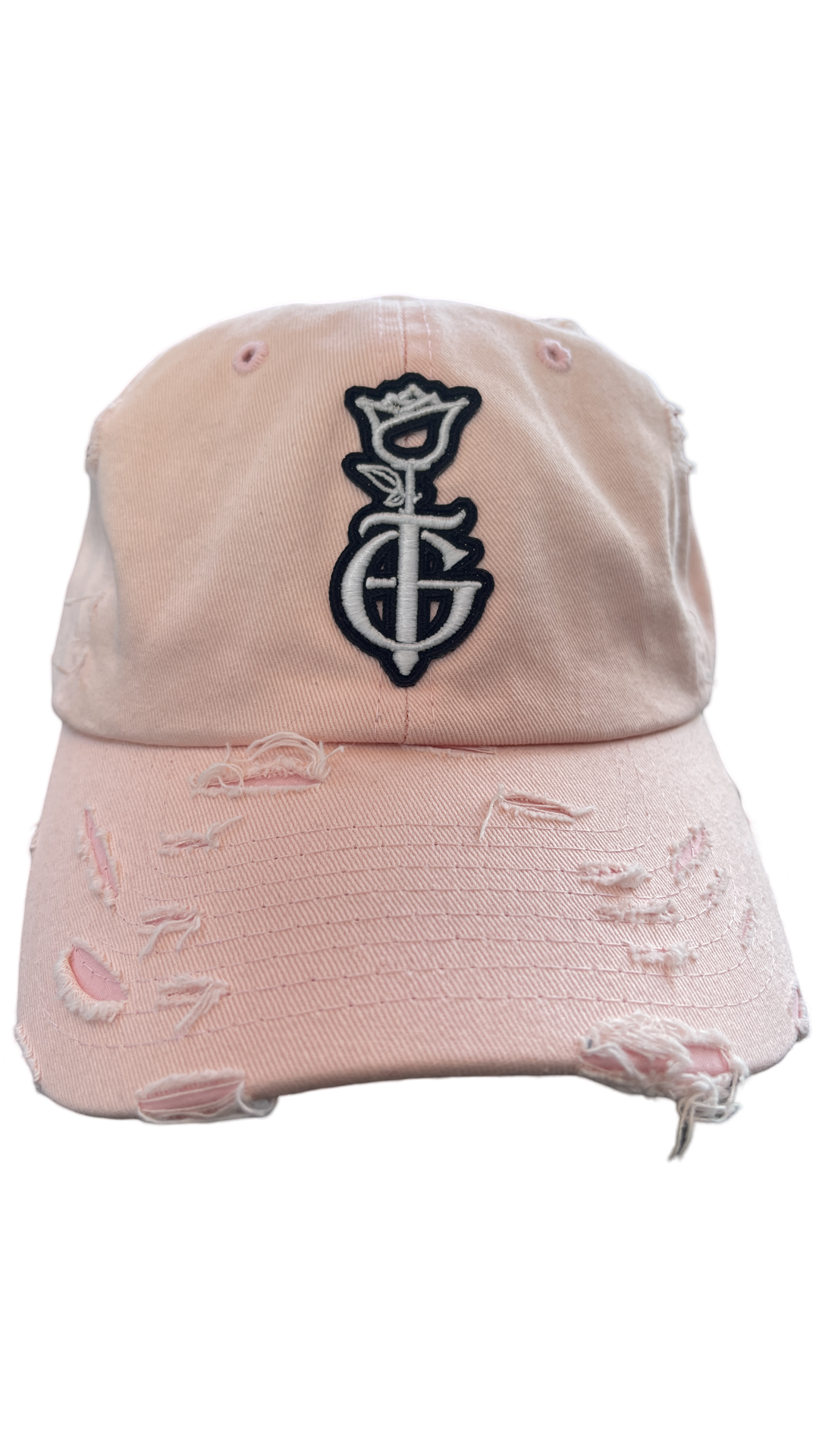 GENTE FINA ROSE MONOGRAM DISTRESSED CAP