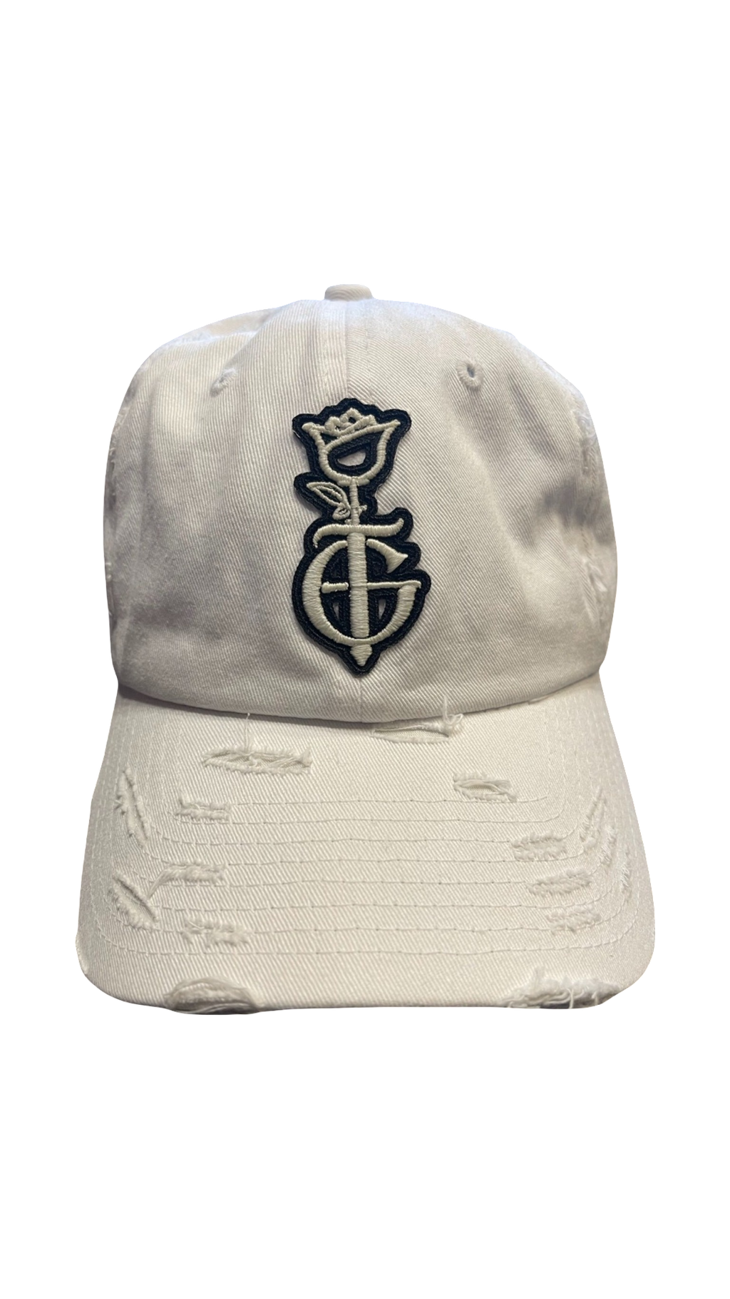 GENTE FINA ROSE MONOGRAM DISTRESSED CAP