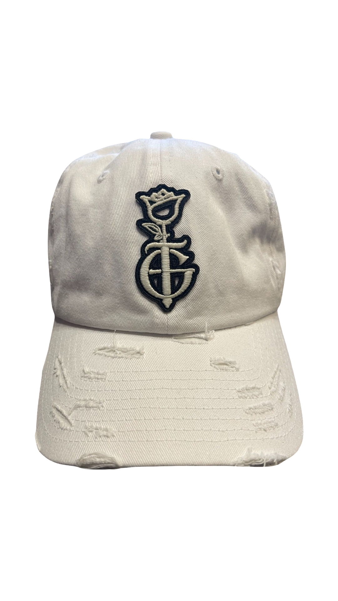 GENTE FINA ROSE MONOGRAM DISTRESSED CAP