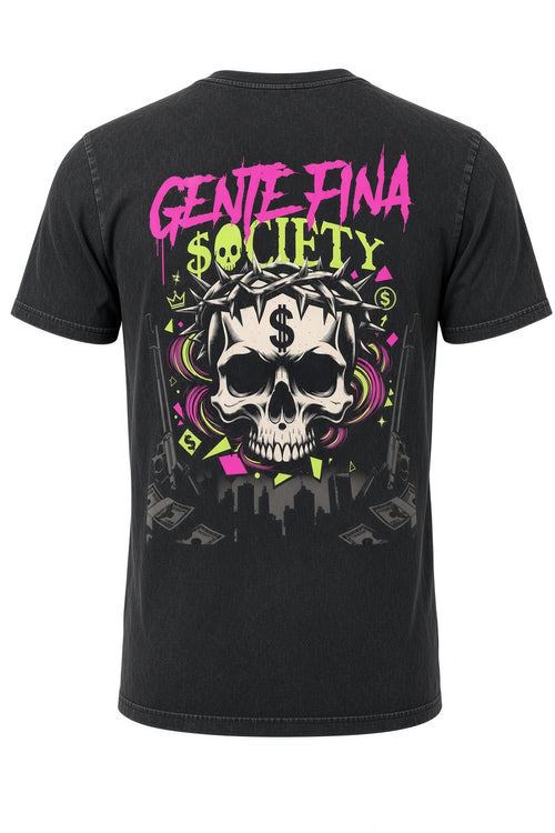 GENTE FINA $ociety Retro 80s Style $kull T-Shirt